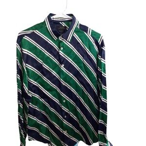 Zara Men's Green and Blue Striped Shirt